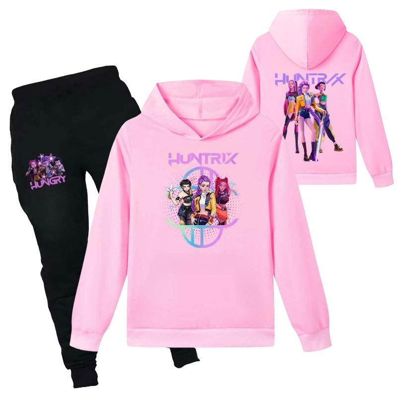 

Зимний повседневный набор для детей с принтами спереди и сзади группы охотников на ведьм, удобный набор толстовки с капюшоном 140cm розовый