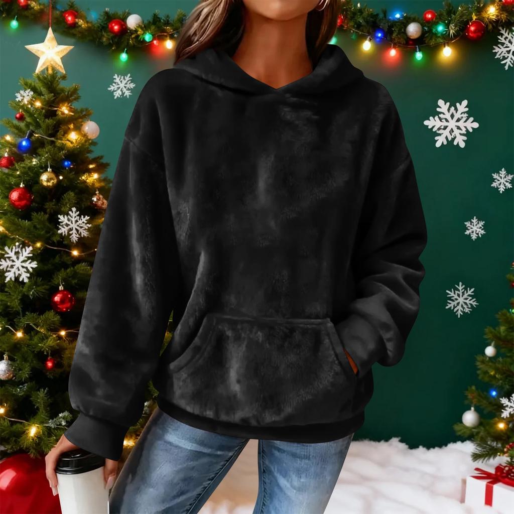 Women's Hooded Long Sleeve Printed Flannel Top Hooded Sweatshirt