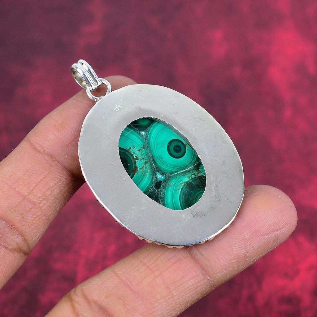 Malachite Pendant Handmade Gemstone Jewelry, 925 Solid Sterling Silver Pendant, Unique Design Jewelry Pendant