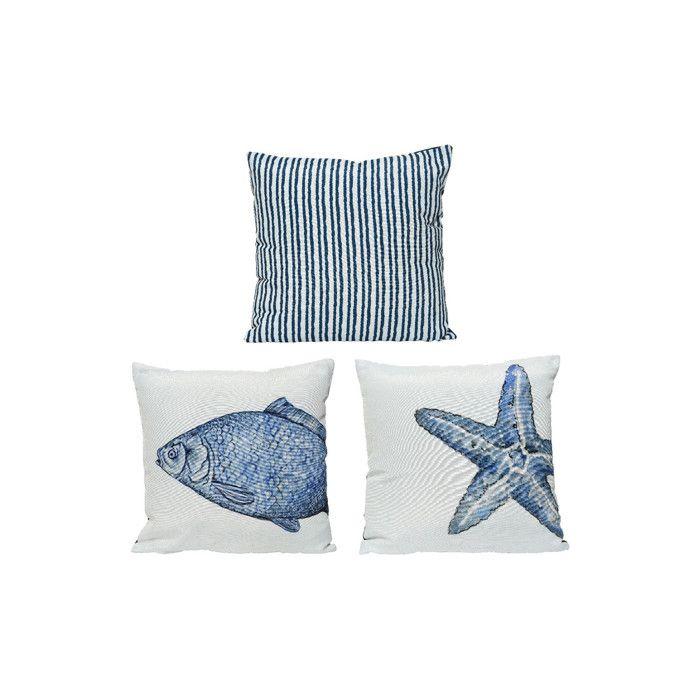 Coussin - EDM - 40 X 40 Cm - Bleu Et Blanc - Polyester - Intérieur