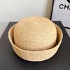 100% Raffia Sonnenhüte Damen Pillbox-Hut Natürlicher Weizenstroh Fedora Flache Krone Party Charmant Hochzeitsfeier Vintage Lässige Baskenmützen