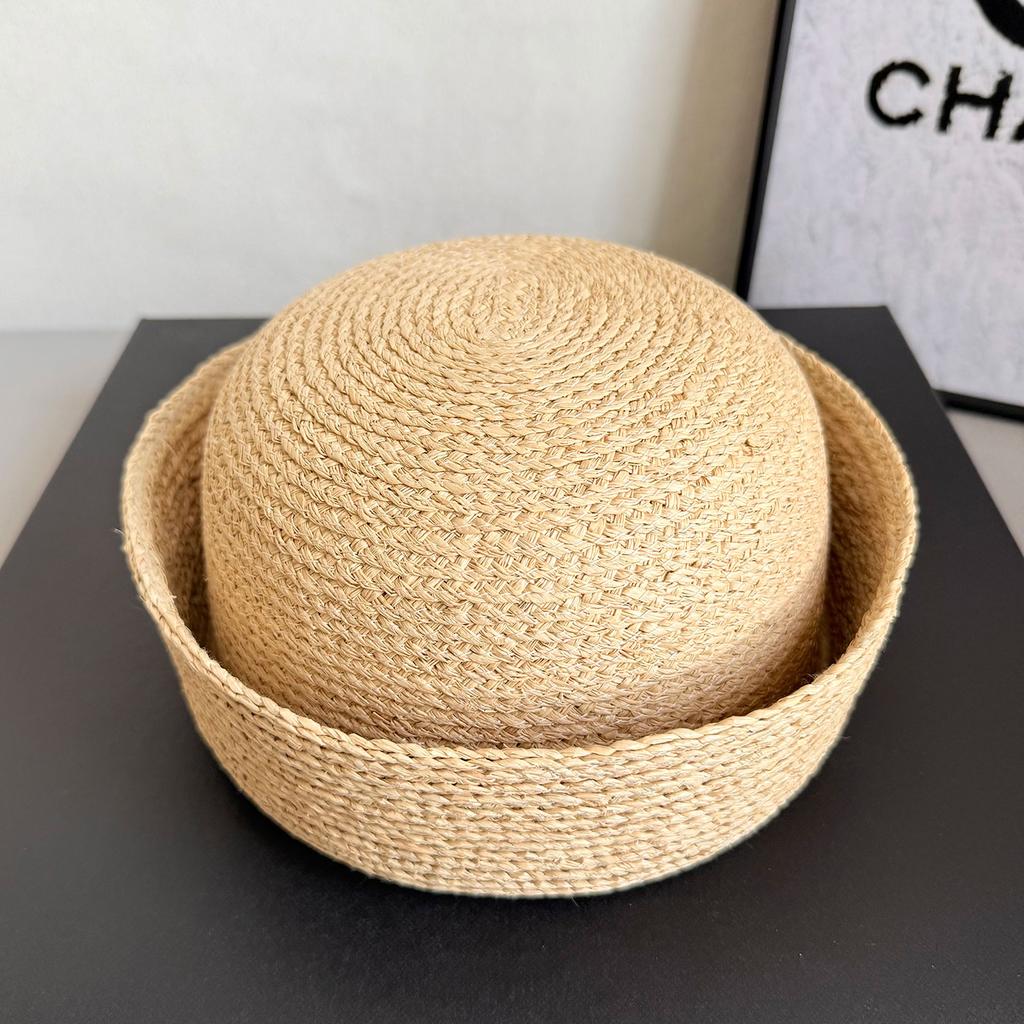100% Raffia Sonnenhüte Damen Pillbox-Hut Natürlicher Weizenstroh Fedora Flache Krone Party Charmant Hochzeitsfeier Vintage Lässige Baskenmützen