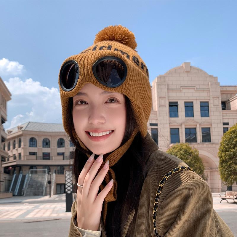 

Winter Knitted Hat With Earmuff Cover For Women Outdoor Warmth And Windproof Comfort Caramel