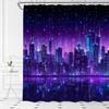 New York Shower Curtain City Night View Cyberpunk Cityscape Skyline Building Scenery Fantasy Bathroom Curtains with Hooks