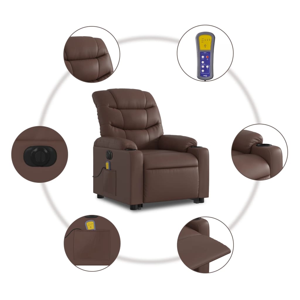 Vidaxl Reclining and Standing Upright Armchair with Massage, Electric, Brown