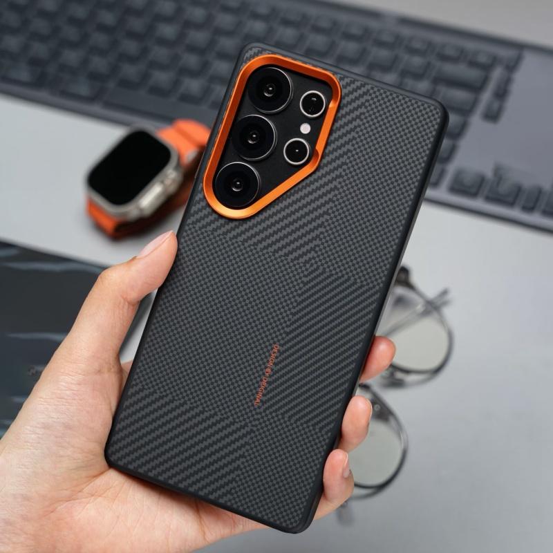 Carbon Fiber Texture Magnetic Charge Case For Samsung Galaxy S26 S25 S24 S23 Ultra Anti-fall Matte Alloy Lens Protector Cover