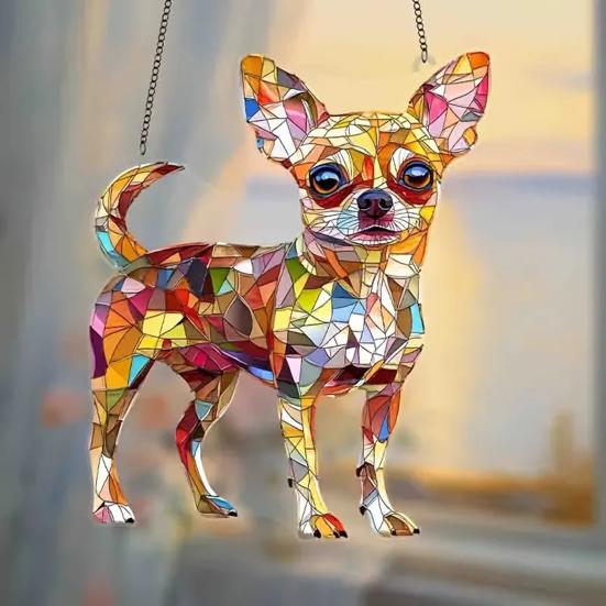 Dog Suncatcher Stained Acrylic Christmas Ornament Colorful Puppy Sun Catcher Window Hanging Decoration for Balcony Garden