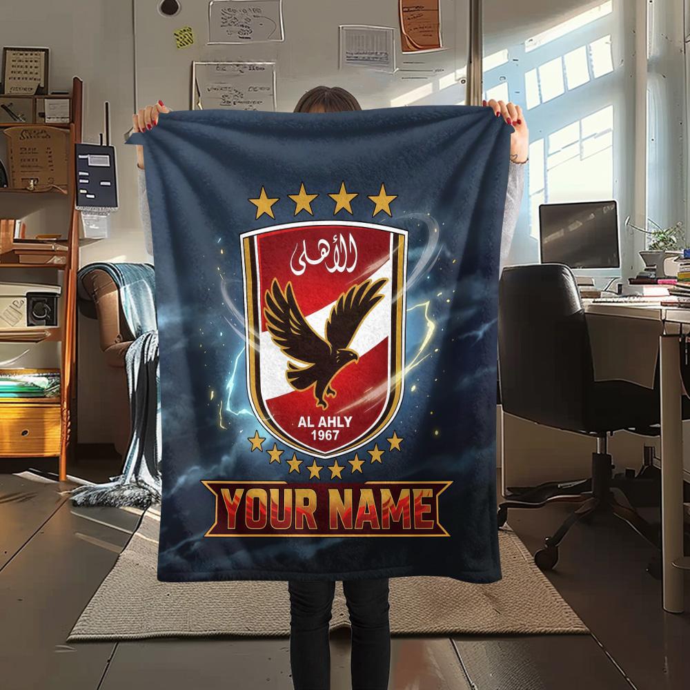 Custom Name Al Ahly SC Flannel Blanket, High Quality Comfortable for All Seasons, Home Decor, Warmth and Comfort