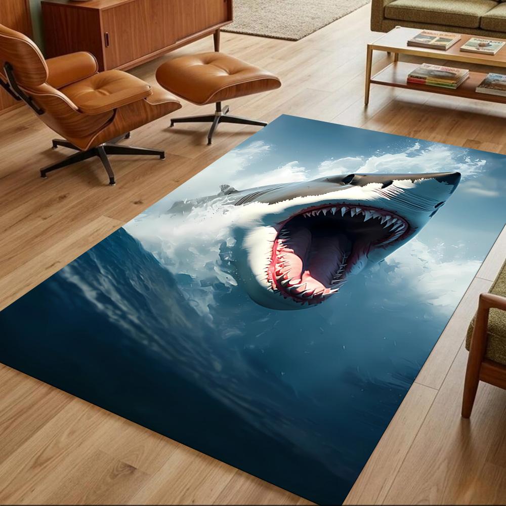 Shark Surface 2D Printed Floor Mat Shaggy Fabric Stain-resistant Surface Office & Lounge Rug Bohemian Boho Style Holiday Home Gift