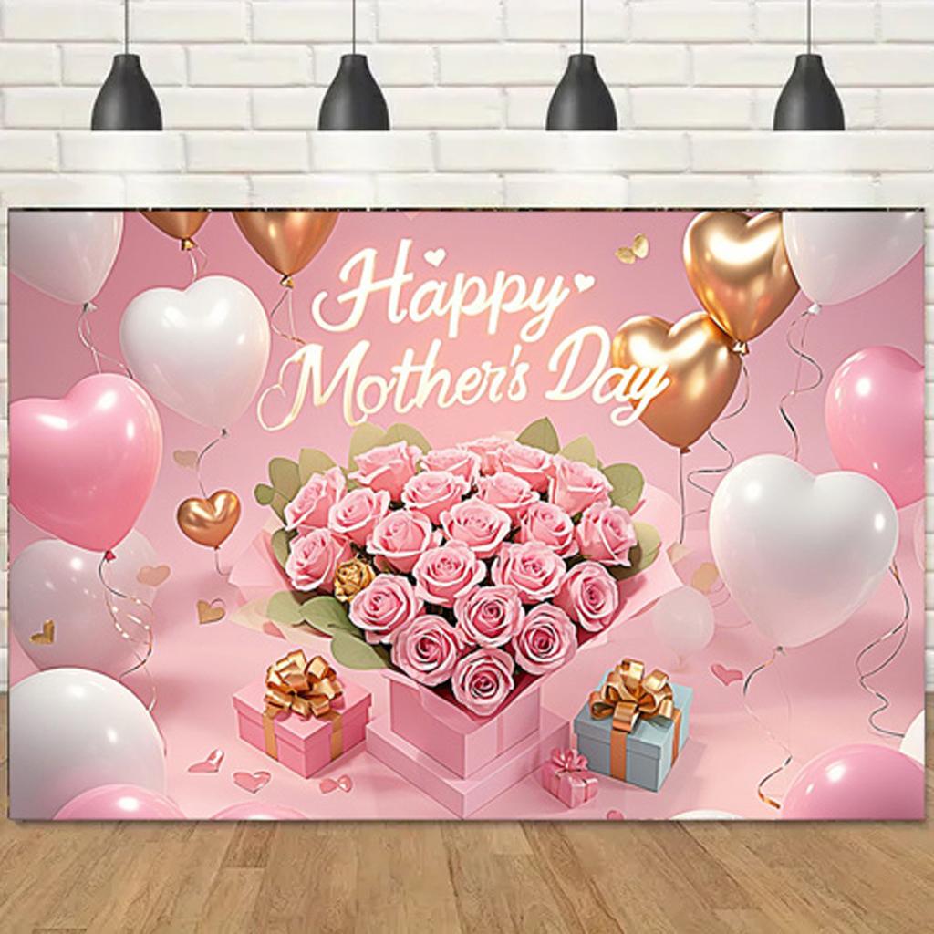 Happy Mother's Day Photography Backdrop Balloons Flowers Love Heart I Love Mom Mother's Day Party Decor Photo Background Studio