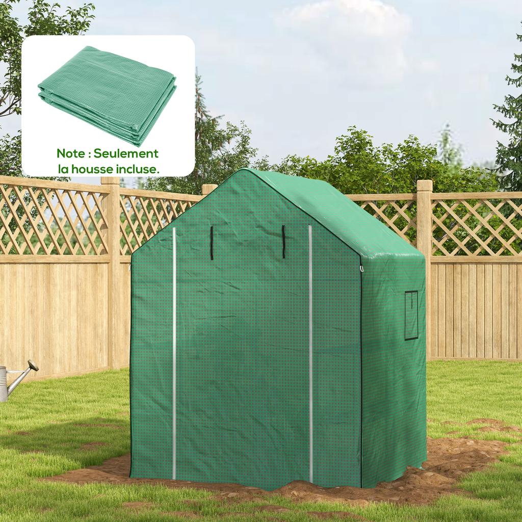 Greenhouse Replacement Cover, 140 x 143 x 190 cm, Window, UV-Resistant Zippered Door