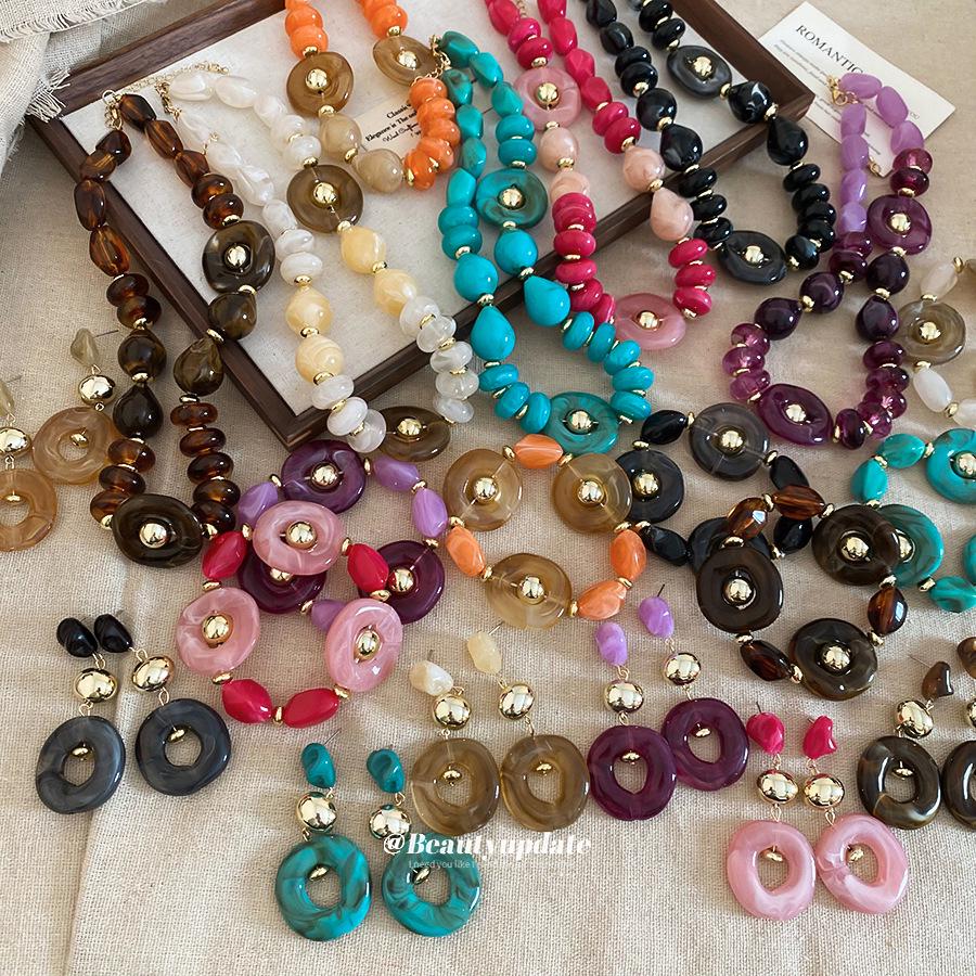 Europäische Retro Geometrische Perlen Edelstahl Choker Halskette