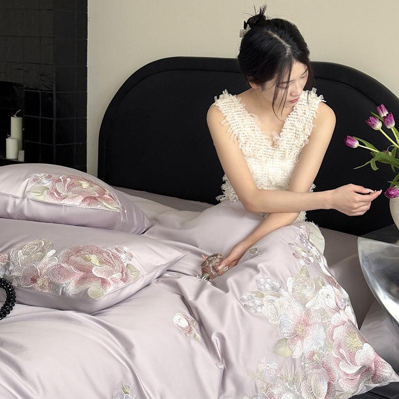 Elegant Luxury: Embroidered Long-Staple Cotton 4-Piece Bedding Set