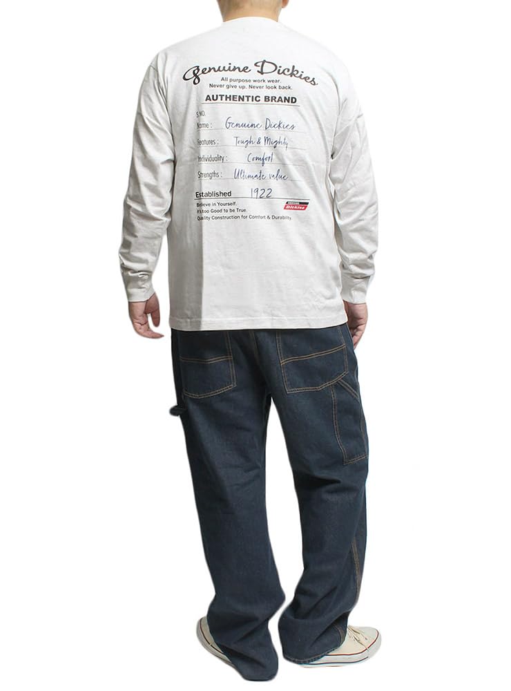 GENUINE DICKIES Men's Long Sleeve T-Shirt, Plus Size, Sleeve Logo, Back Print, Crew Neck, Gray, Size 3L (19)