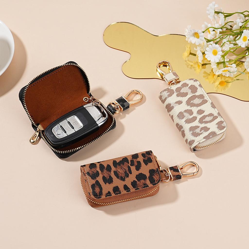 Neue Mode Leopard Muster Auto Schlüsselhülle für Männer und Frauen Motors Schlüsselabdeckung Leder Auto Schlüsselhalter mit Schlüsselanhänger Auto Zubehör