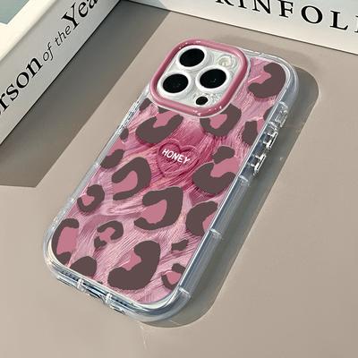 Pink Love Leopard Print for IPhone16pro Mobile Phone Case for Apple 15pro Cream Feather Yarn 15 Ultra-thin Xs/x