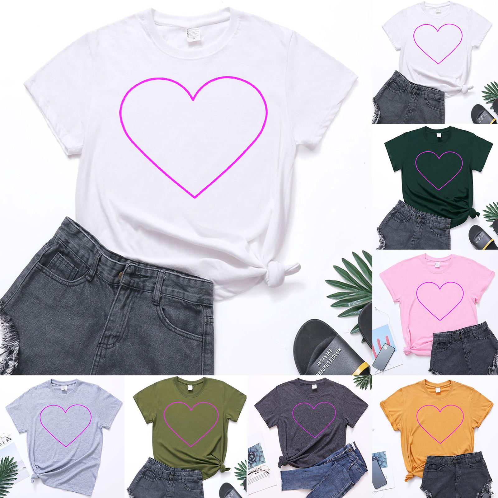 

Женская милая летняя свободная рубашка с короткими рукавами и круглым вырезом в стиле ретро на День Святого Валентина, с короткими рукавами и круглым вырезом спереди