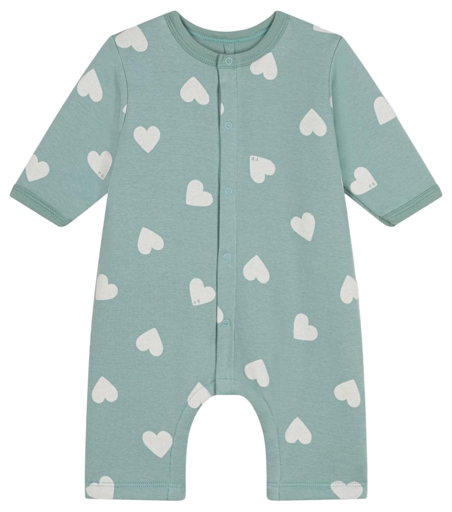 Heart Print Footless Romper A0DAN Light White 6 months 67cm [Petit Bateau] Green/Milky