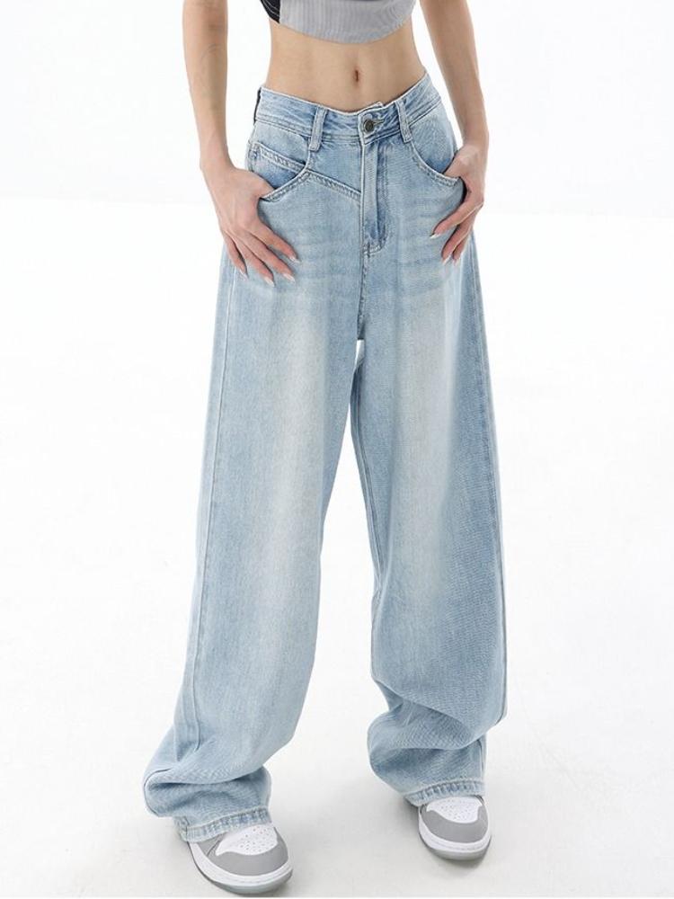 Jeans Baggy Taille Haute Pour Enfants/ados - Coupe Vintage, Jambes Larges, Taille élastique - Style Hip-hop, Esthétique Y2K - Avec Bouton - Taille 10-12 Ans Environ
