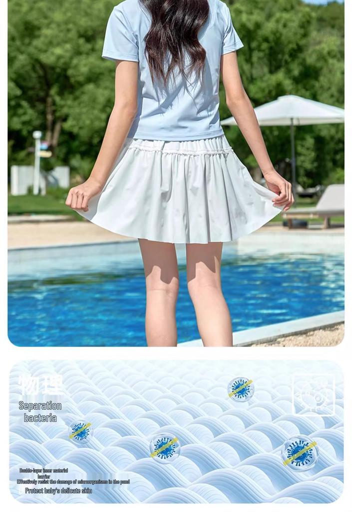 Girls' Junior High School Two-Piece Swimsuit with Chest Pads - Stylish Design for Medium and Large Children