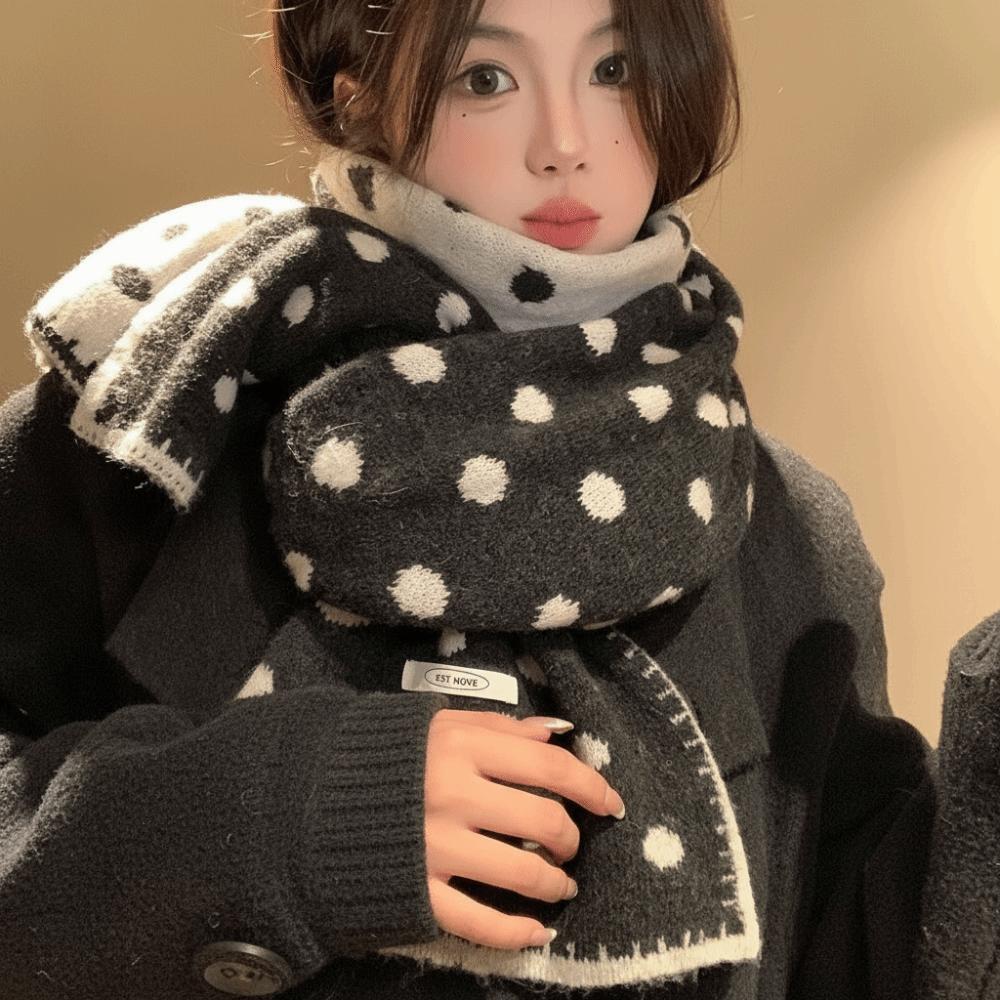 Dot Pattern Knitted Scarf Korean Style Polka Dot Scarf Fashion Women's Scarf Winter