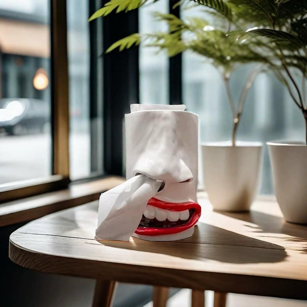 Funny Face Tissue Holder, Quirky Mouth Nose Tissue Box Dispenser, Unique Toilet Paper Holder Novelty Tissue Box Cover for Bathroom Living Room
