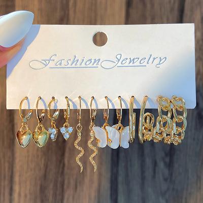 1Set Gold Color Vintage Geometry Pearl Earrings Set Simple Alloy Dangle Earrings