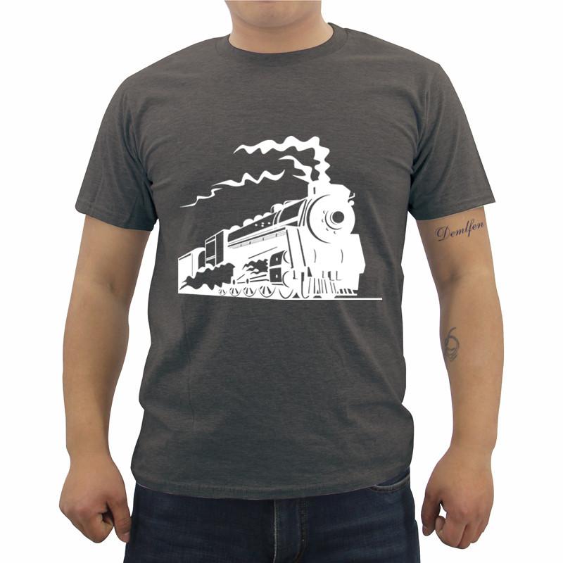 

New Summer ONeck Cotton Fitness Tshirt Vintage Train TShirt Locomotive Old Steam Engine Print T Shirt Male Cool Tees Tops S