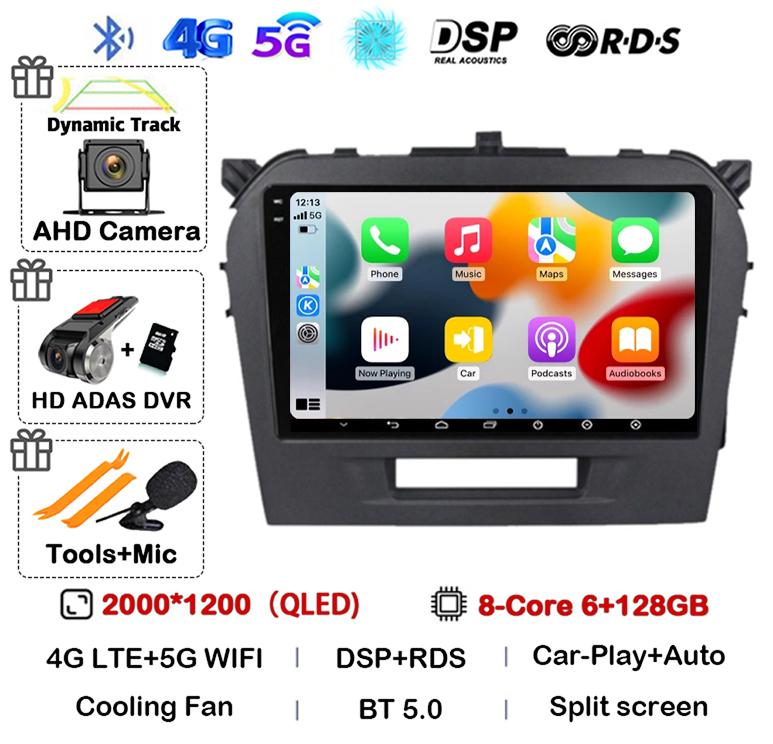 Android 14 Carplay Auto WIFI+4G For Suzuki Vitara 4 2017 2018 2019 2020 2021 2022 Car Radio Stereo Multimedia GPS Video Player