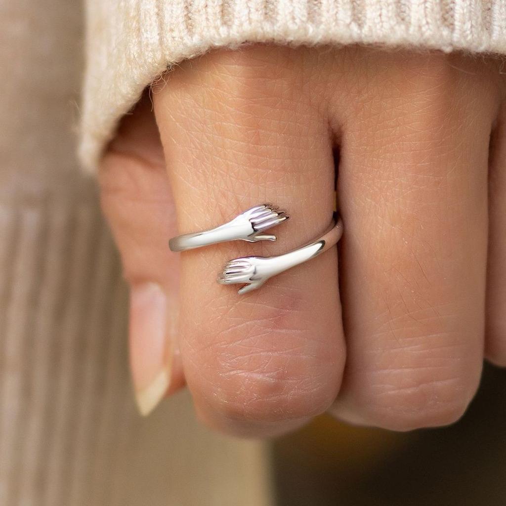 Adjustable Open Embrace Ring Fashion Fresh Couple Matching Rings Creative Personality Design