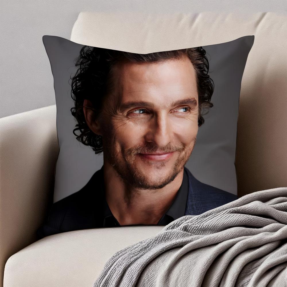 M-Matthew Mcconaughey Pillow Hollywood Actor Cushion Cover Pillowcase Anti-Dustmite Invisible Zipper Short Plush Sofa Cushion