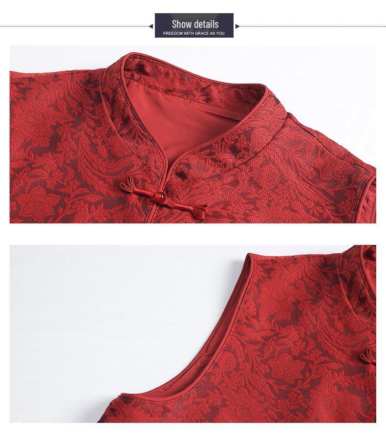 Elegant Red Spring Cardigan Vest for Middle-Aged Women