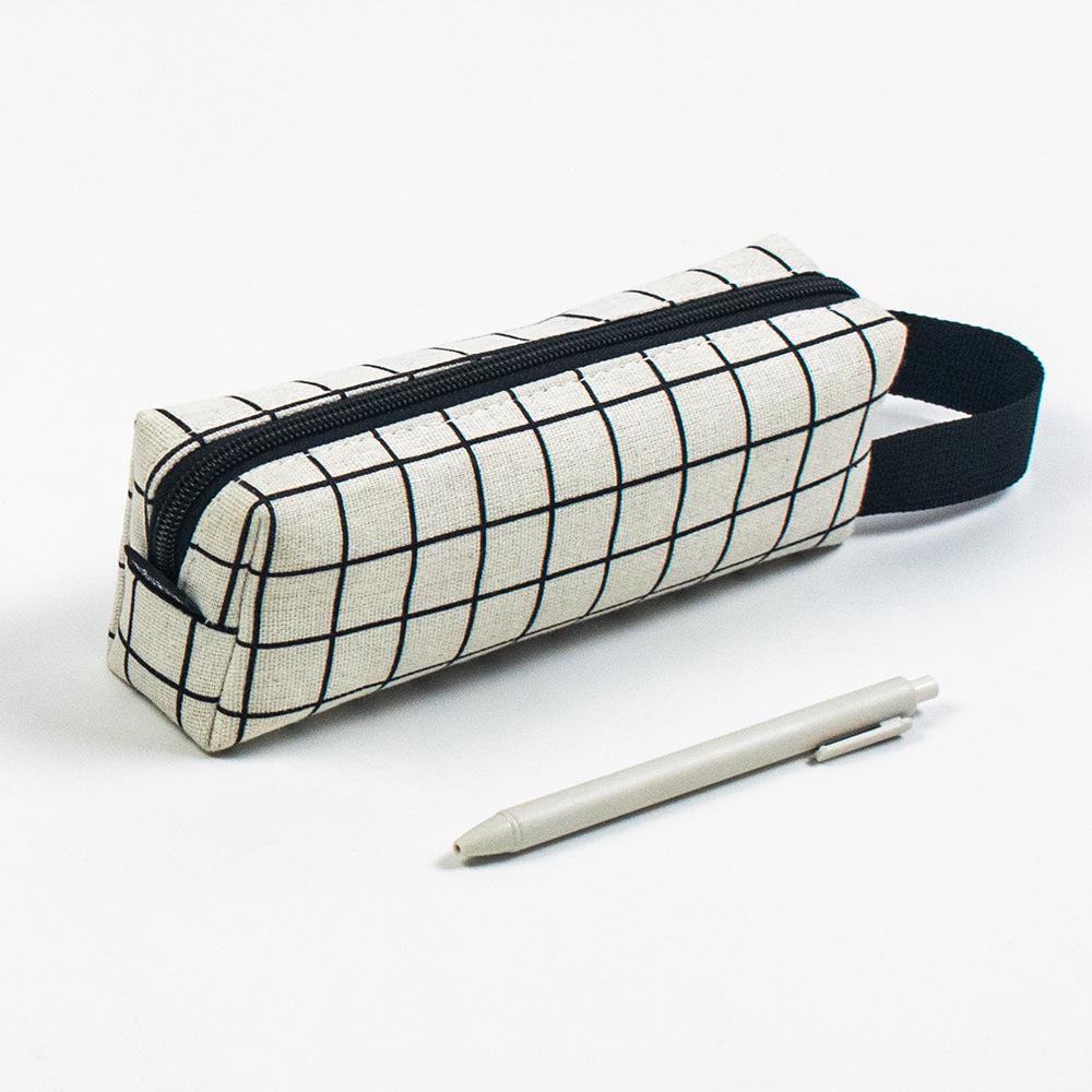 Bojin Black & White Plaid Canvas Pencil Case for Students