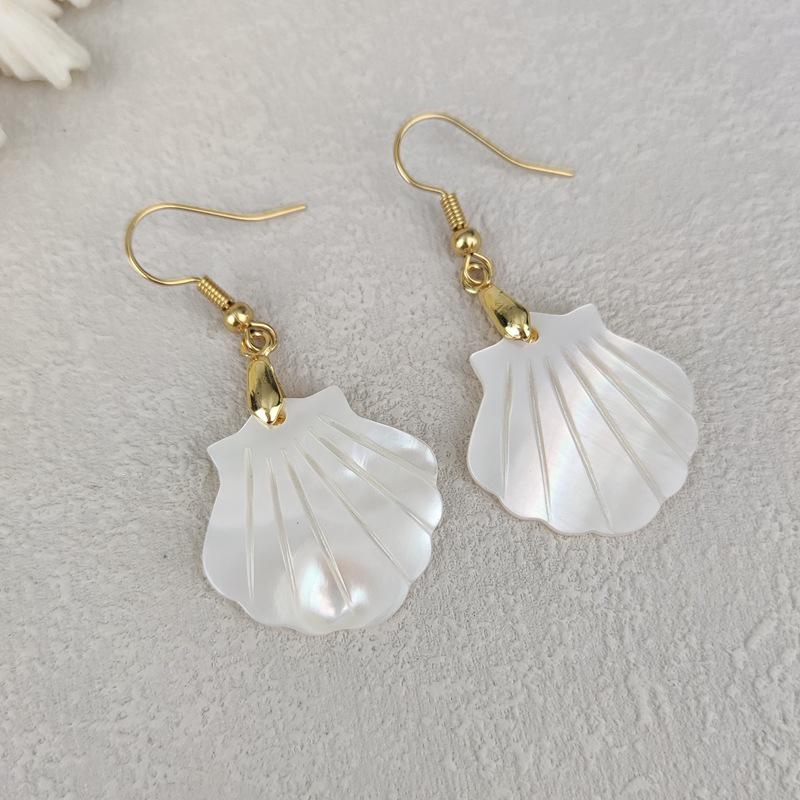 Gray Seashell Flower Earrings - Seaside Vacation Style