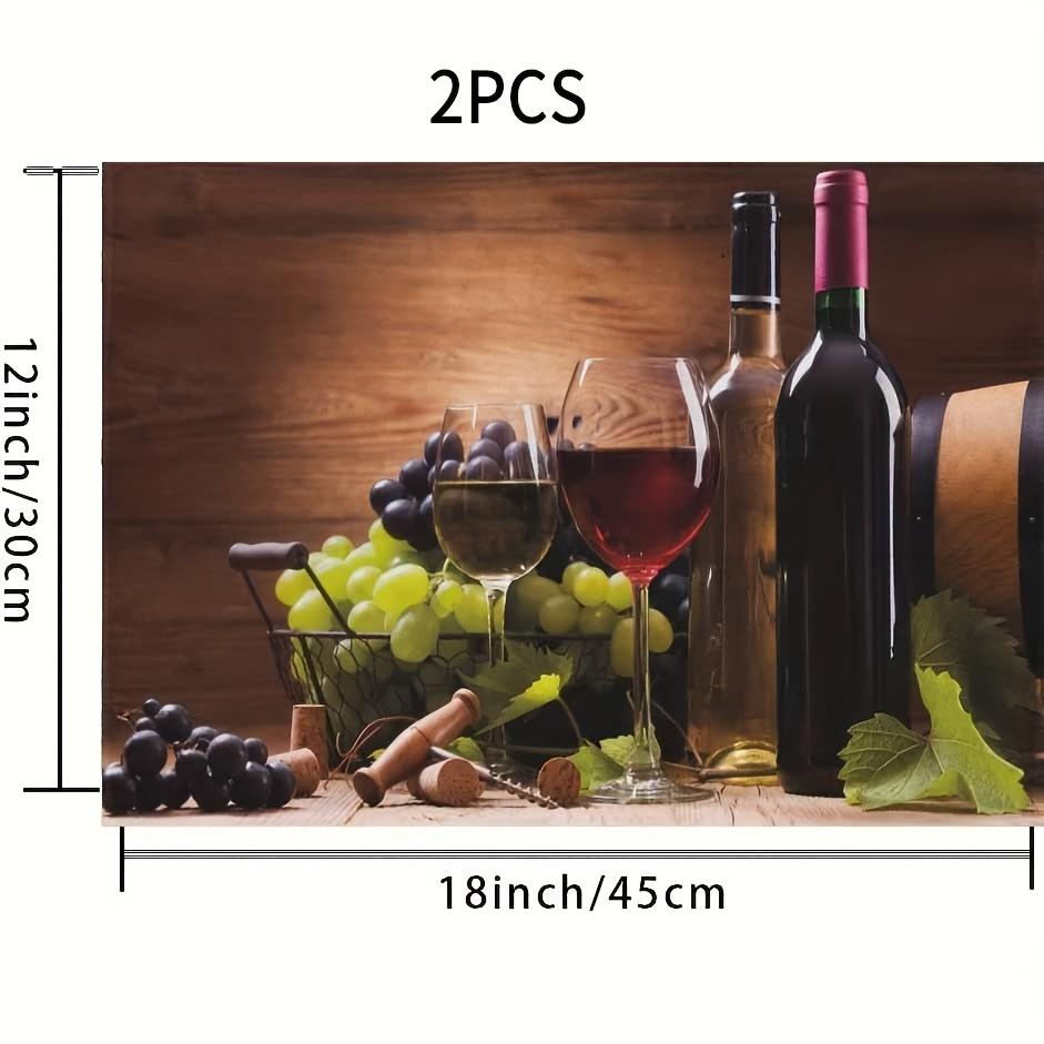 2/4pcs Elegant Brown Wine and Cheese Tasting Mat Set - 12x18 Inch Polyester Rectangular Table Mats with Grape & Wine Glass Design, Perfect for