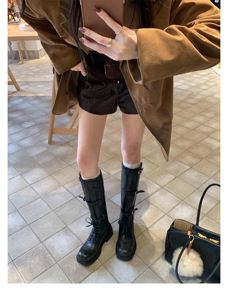 

Grape mom studiolee locomotive miu trendy fine belt buckle retro thick heel mid-high knight boots women s autumn 35