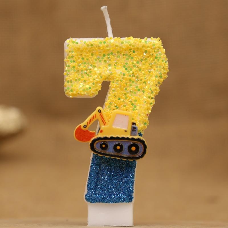 Creative Engineering Car Excavator Digital Birthday Candle Cake Decoration Handmade Birthday Candle