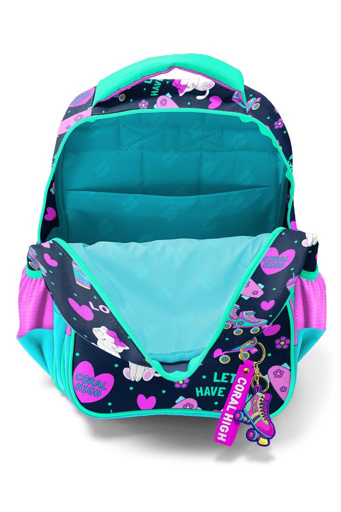 Coral High Kids Lacivert Pembe Kedili Paten Desenli Üç Bölmeli Okul Sırt Çantası 23658