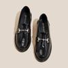 Women's British Style Genuine Leather Chunky Heel Shoes with Gold Buckle - Glossy Round Toe, Silent Commute, All Season Wear