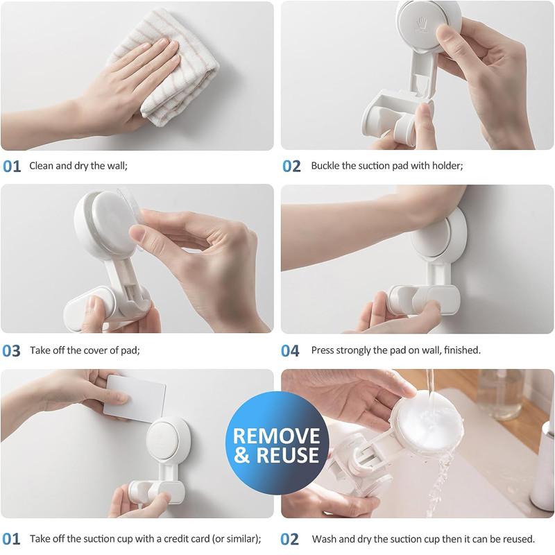 Suction Cup Shower Head Holder - No Drill Wall Mount For Handheld Showers (Black)