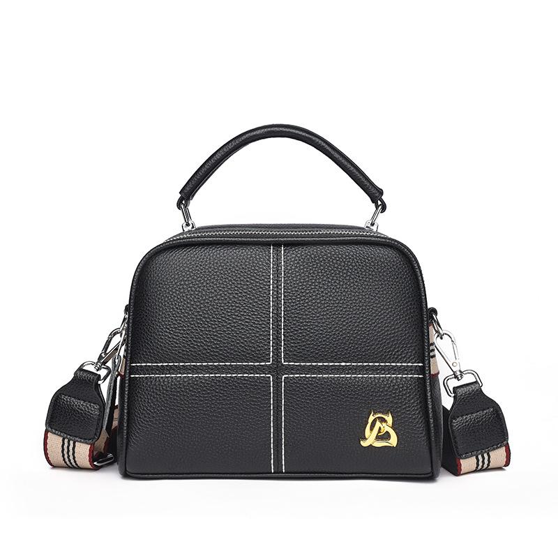 Leather women s bag rhombus embroidery thread handbag new trendy fashion first layer cowhide shoulder messenger bag чёрный