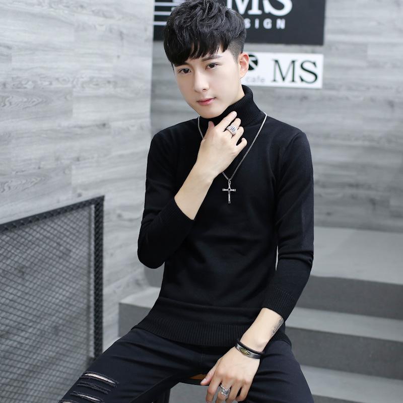 Fine Youthful Fashion Sweatwear Mens Anti-pilling High Quality Knitted Turtleneck Sweater Slim Fit Long Sleeve Pullover Solid Color Trend Men Clothing