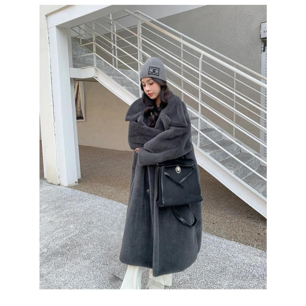 VAYLA Damen Kunstpelz Lange Mäntel Jacken Stehkragen Mantel Dick Warm Y2k Streetwear Jacke Elegant Arbeit Freizeit Oberbekleidung Herbst Winter