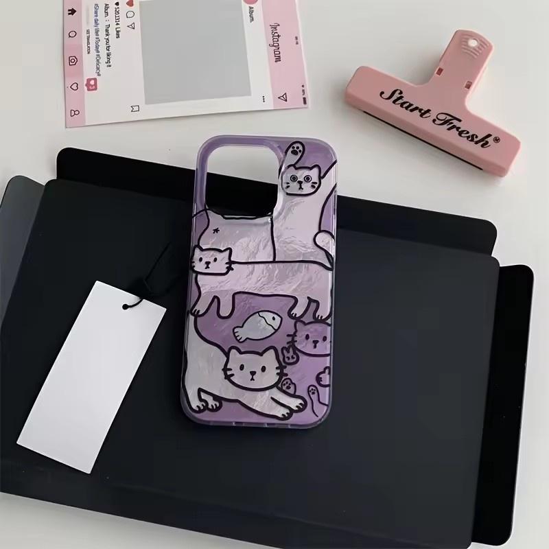 Perforated Vortex Shell IND Purple Fish Cat Phone Case For iPhone 17 16 15 14 13 12 11 Pro Max X 7 8 Plus Shockproof Clear Cover