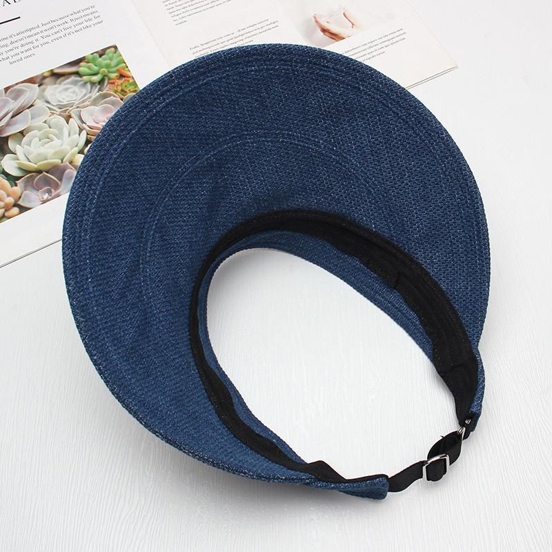 Hat women's new denim empty top hat UV protection large brim sun hat summer big head circumference no top sun hat