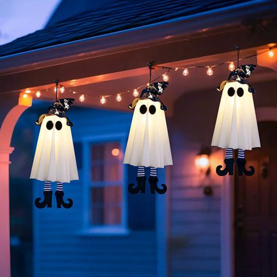 Halloween Hanging Ghosts with Witch Hat Glowing Ghost Witch Hat Lights Creepy Garden Yard Party Decorations