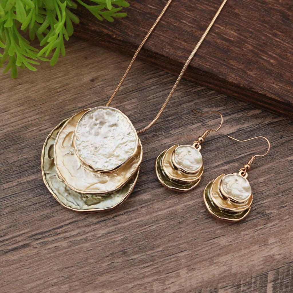 Color Painting Oil Three-layer Ring Hollow Pendant Earrings Set Bohemian Women's Jewelry Set