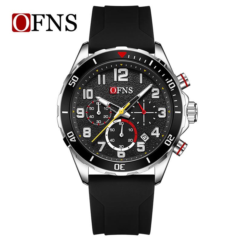 Ofns Роскошные кварцевые часы: Светящиеся стрелки, Вращающийся безель, Водонепроницаемые и с одним календарем - Мужские деловые наручные часы.