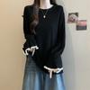 Plus Size Lace Sleeve Women's Slimming Long Sleeve T-Shirt - Autumn/Winter Loose Fit