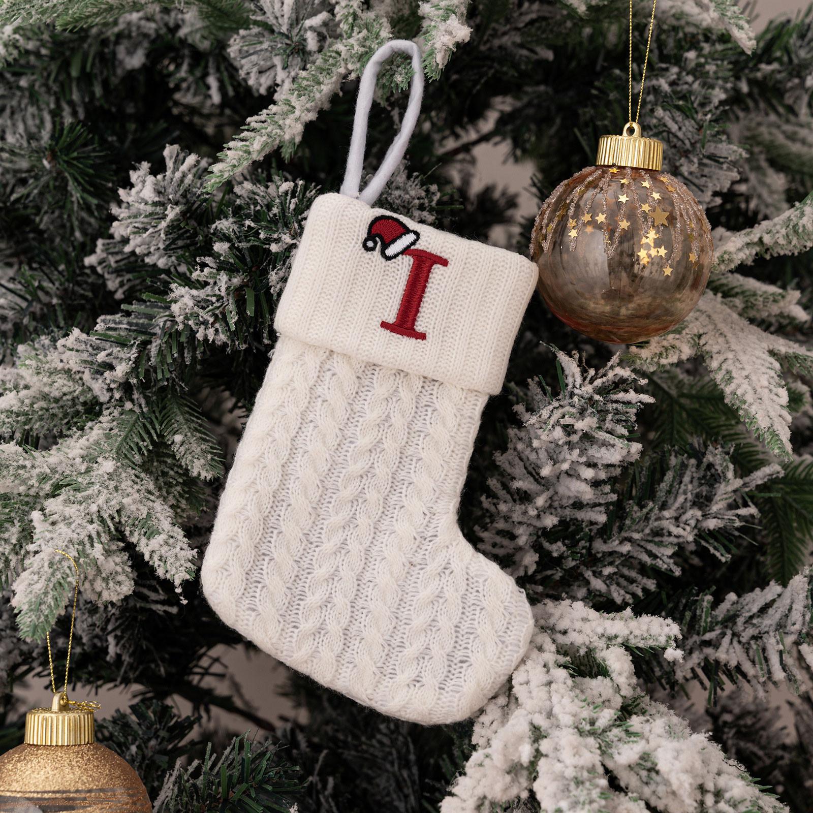 Christmas Stockings Small Embroidered Letter Knitted Xmas Hanging Stocking Decorations Christmas Party Decor